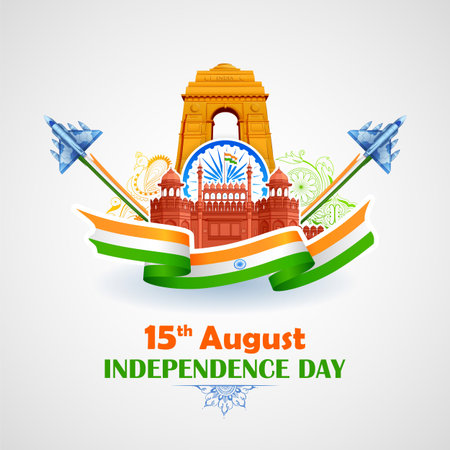 illustration of Famous Indian monument and Landmark for Happy Independence Day of India
