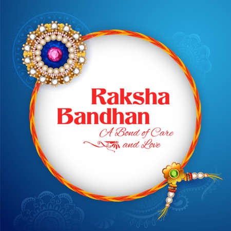 illustration of greeting card and template banner for sales promotion advertisement with decorative Rakhi for Raksha Bandhan, Indian festival for brother and sister bonding celebrationのイラスト素材