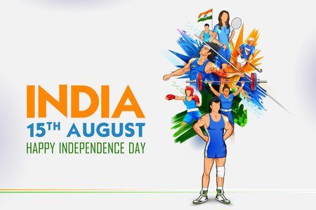 illustration of Indian sportsperson from different field victory in championship on tricolor India...