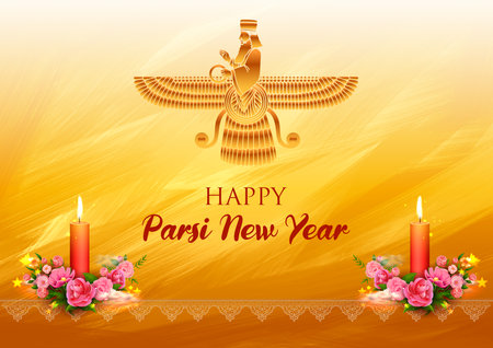 illustration of Zoroastrianism holiday Happy Jamshedi Navroz traditional festival background of Parsiのイラスト素材