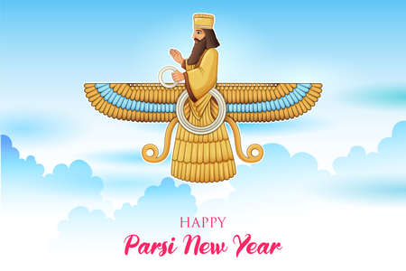 illustration of Zoroastrianism holiday Happy Jamshedi Navroz traditional festival background of Parsiのイラスト素材
