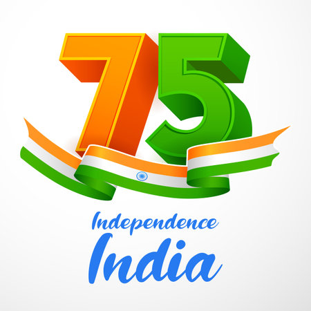 illustration of tricolor banner with Indian flag for 75th Independence Day of India on 15th August