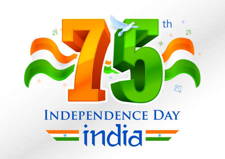 illustration of tricolor banner with Indian flag for 75th Independence Day of India on 15th Augustのイラスト素材