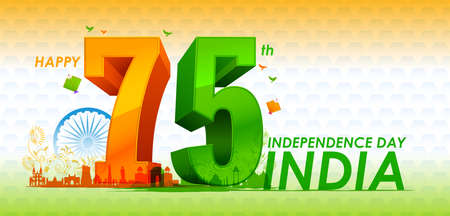 illustration of tricolor banner with Indian flag for 75th Independence Day of India on 15th Augustのイラスト素材