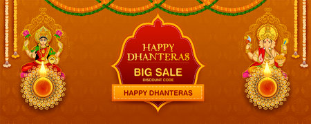 illustration of Gold coin in pot for Dhanteras celebration on Happy Diwali light festival of India backgroundのイラスト素材