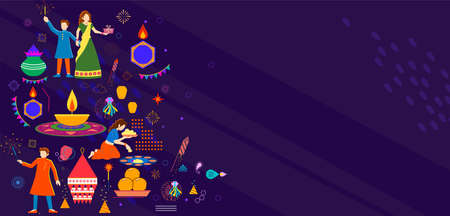 illustration of burning diya on Happy Diwali Holiday background for light festival of Indiaのイラスト素材