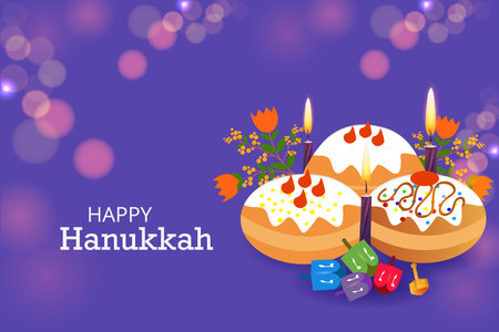 illustration of Happy Hanukkah, Jewish holiday festival greetings backgroundのイラスト素材