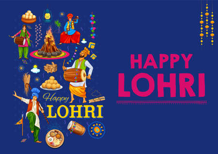 Happy Lohri holiday background for Punjabi festivalのイラスト素材