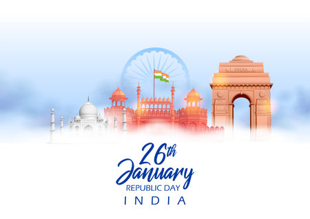 illustration of Famous Indian monument and Landmark for Happy Independence Day of India for Happy Independence Day of Indiaのイラスト素材