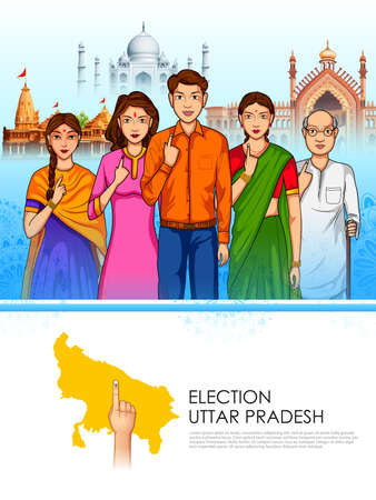 Different people showing voting finger for Uttar Pradesh Legislative Assembly electionのイラスト素材