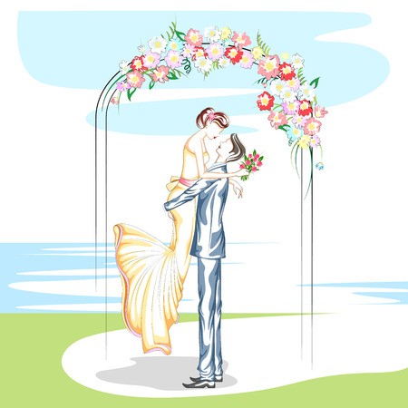 Beautiful couple in wedding ceremony . Vector illustrationのイラスト素材