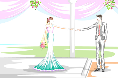 Beautiful couple in wedding ceremony . Vector illustrationのイラスト素材