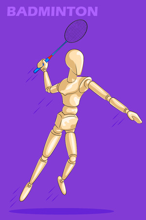 Concept of Badminton with wooden human mannequin. Vector illustrationのイラスト素材