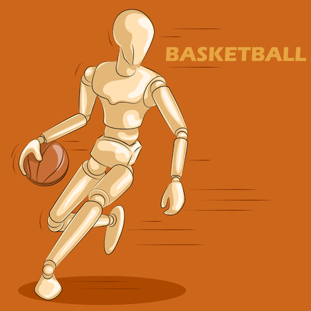 Concept of Basketball with wooden human mannequin. Vector illustrationのイラスト素材
