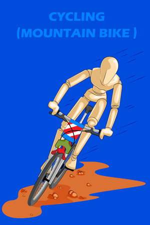 Concept of Cycling mountain bike with wooden human mannequin. Vector illustrationのイラスト素材