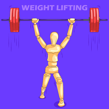 Concept of Weight Lifting sports with wooden human mannequin. Vector illustrationのイラスト素材