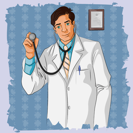 Concept of retro doctor with stethescope. Vector illustrationのイラスト素材