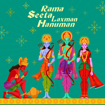 Indian God Rama Laxman and Sita with Hanuman. Vector illustrationのイラスト素材