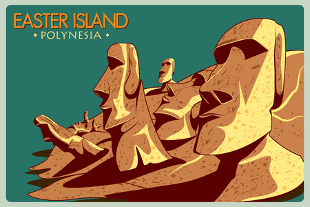 Vintage poster of Easter Island, famous monument in Chile. Vector illustrationのイラスト素材