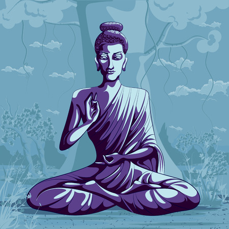 Indian God Buddha in meditation. Vector illustrationのイラスト素材