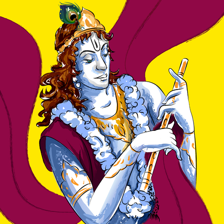 Lord Krishna Indian God Janmashtami festival holiday. Vector illustrationのイラスト素材