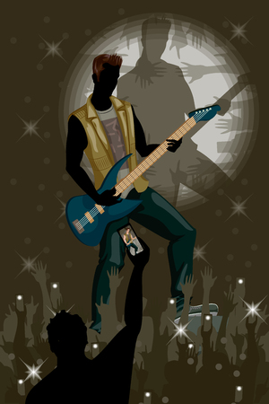 Man playing guitar in Music band performance. Vector illustrationのイラスト素材