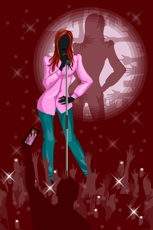 Woman singing on microphone in Music band performance. Vector illustrationのイラスト素材