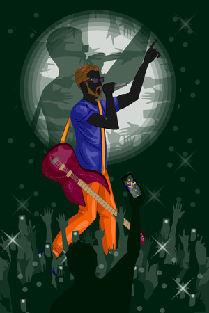 Man playing guitar in Music band performance. Vector illustrationのイラスト素材