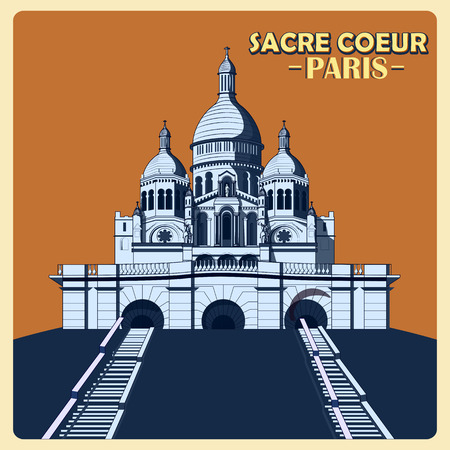 Vintage poster of Sacre Coeur in Parisのイラスト素材