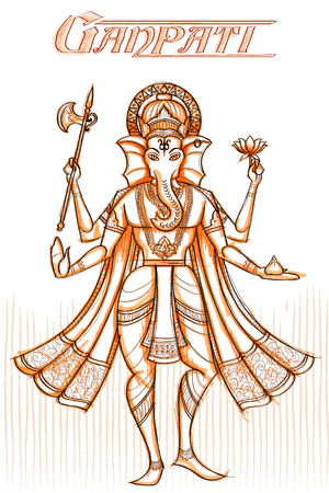 Indian God Ganpati in sketchy look. Vector illustrationのイラスト素材