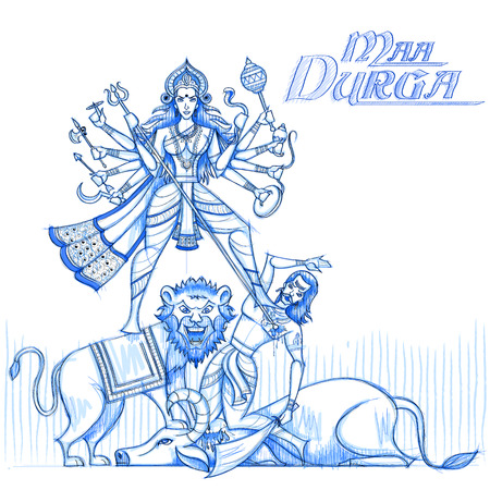 Indian Goddess Durga in sketchy look. Vector illustrationのイラスト素材