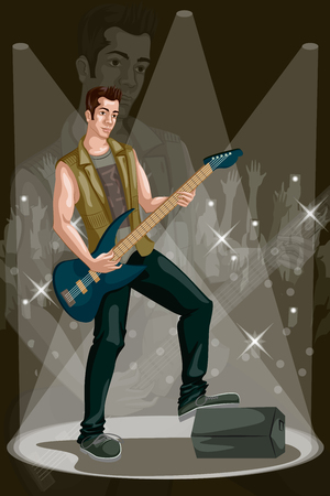 Man playing guitar in Music band performanceのイラスト素材