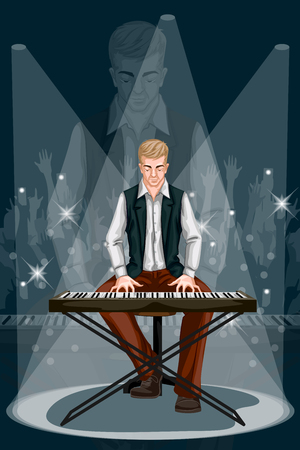 Man playing keyboard in Music band performance. Vector illustrationのイラスト素材