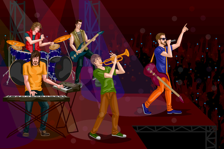 Group of people performing live on Music band concert performanceのイラスト素材
