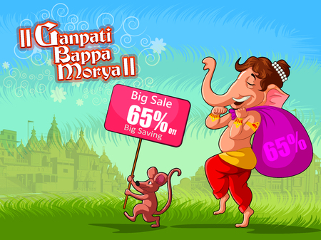 Happy Ganesh Chaturthi festival of India background with Lord Ganpati for sale promotion advertisement. Vector illustrationのイラスト素材