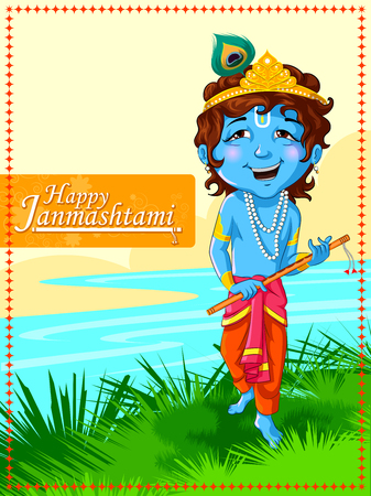 Lord Krishna Indian God Janmashtami festival holiday. Vector illustrationのイラスト素材