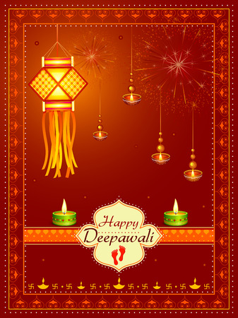 vector illustration of Decorated Diya for Happy Diwali festival holiday celebration of India greeting backgroundのイラスト素材