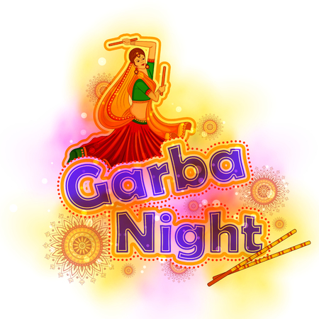 Garba dance on poster banner design for Dandiya Nightのイラスト素材