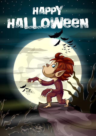 Happy Halloween hanunted background with kids in scary costume. Vector illustrationのイラスト素材