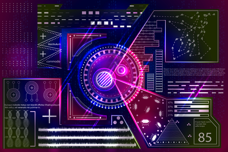 Abstract futuristic science fiction hi tech technology user interface screen digital backgroundのイラスト素材