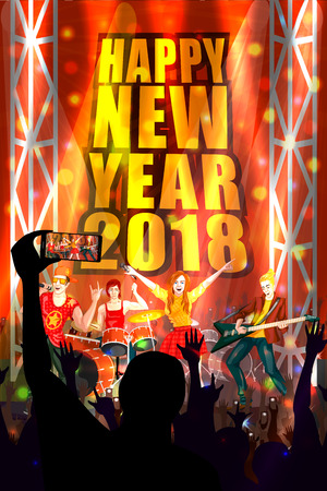 Happy New Year DJ disco party celebration banner, invitation template backgroundのイラスト素材