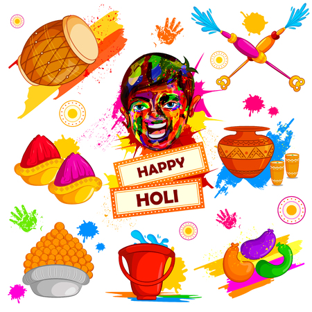 Happy Holi festival of colors background for holiday of Indiaのイラスト素材
