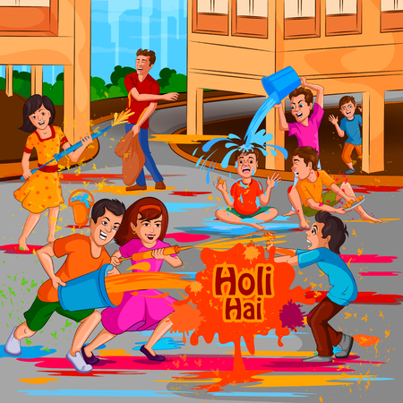 Happy Holi festival of colors background for holiday of Indiaのイラスト素材