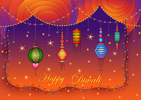 Happy Diwali India festival greeting background in Indian art styleのイラスト素材
