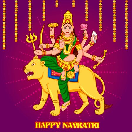 Goddess Durga for Happy Navratri Dussehra festival of Indiaのイラスト素材