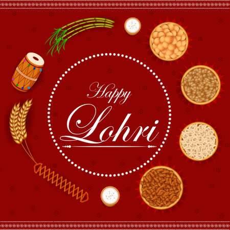 Holiday greetings background for celebrating harvest festival of Punjab India Lohriのイラスト素材