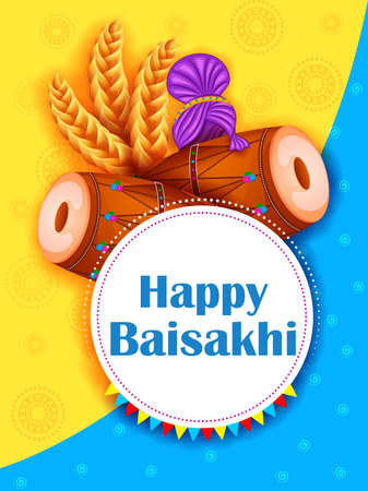 Punjabi New Year greeting background for Happy Baisakhi celebrated in Punjab, Indiaのイラスト素材