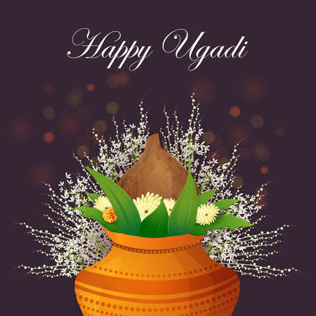 Happy Ugadi New Years Day festival of Andhra Pradesh, Telangana, and Karnataka in Indiaのイラスト素材