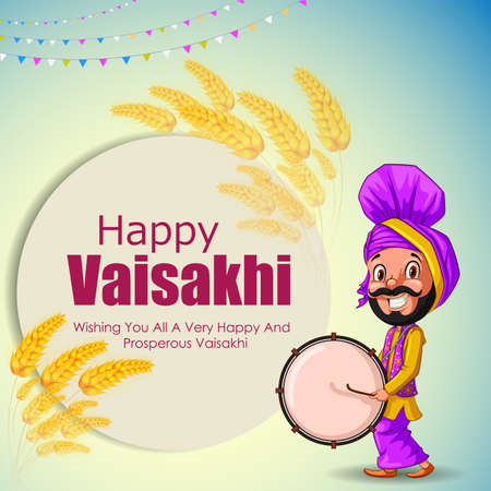Happy Vaisakhi New Year festival of Punjab Indiaのイラスト素材