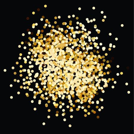 Gold sequins isolated on black background. Gold confetti.のイラスト素材